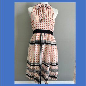 Anthropologie + Maeve Retro Tie Neck Dress w/ Pockets, Size 4